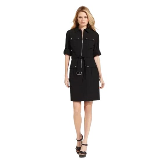 Michael Kors Women’s Zip Shirt Dress, Knee Length, Roll Sleeve Black Size PM - Picture 10 of 11